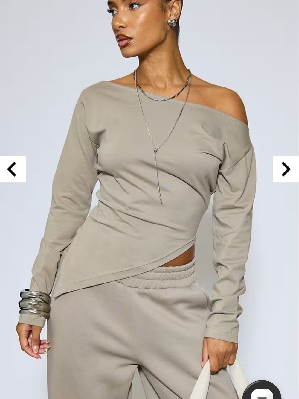 NWT EGO Women's Asymmetric Off-Shoulder Top in Taupe- Size 6